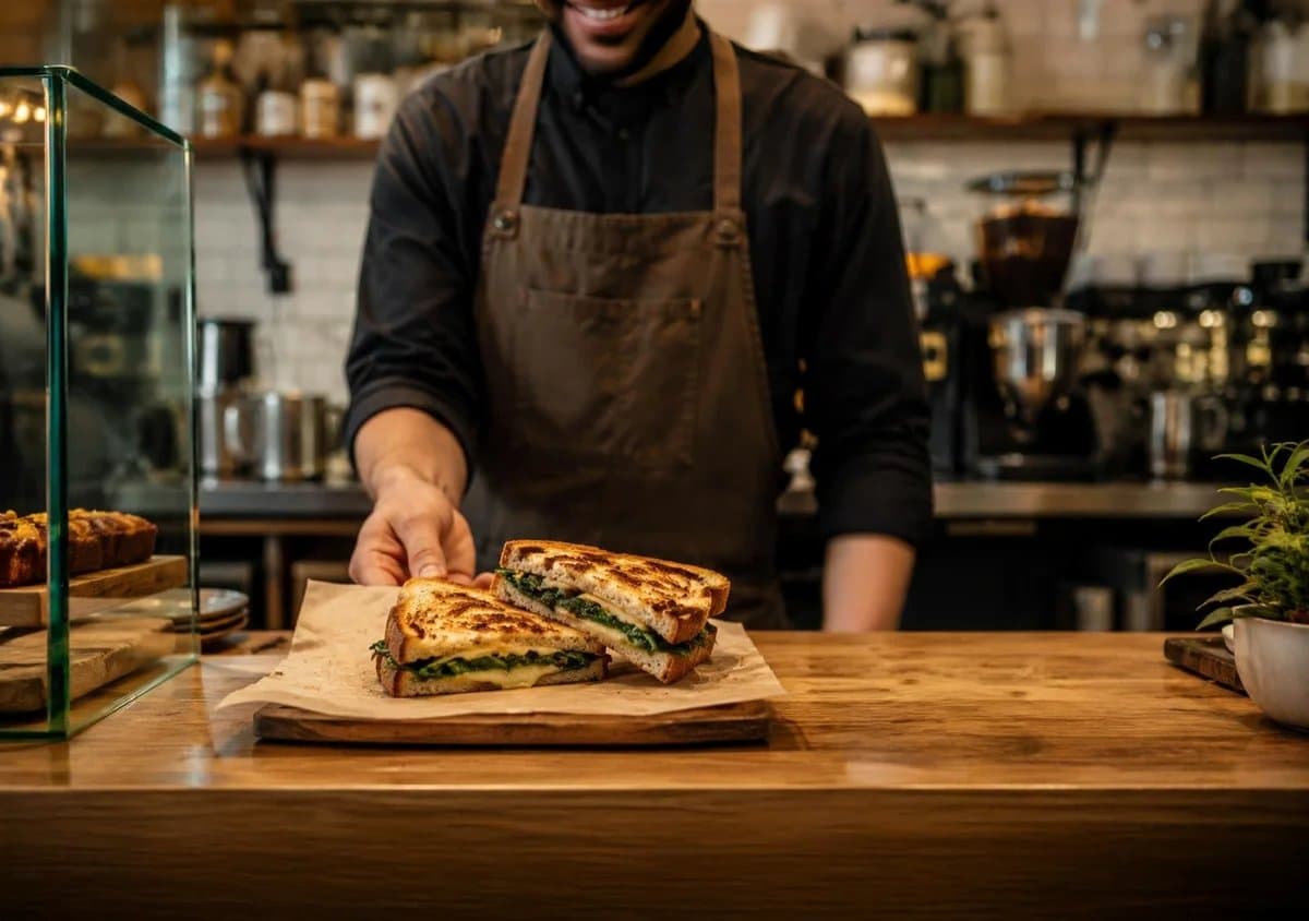 Parchment on the grill beside the steel spacer bar used to press every toastie to the same thickness